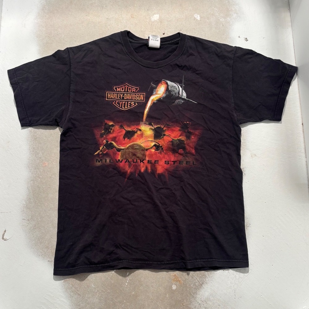 Harley Davidson T Shirt Mens Large Black Milwaukee Steel Northwoods 2005 Vintage